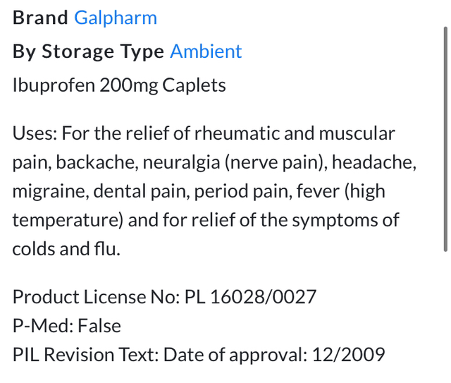 Galpharm Ibuprofen 200mg Caplets 16 Caplets MAX 1 PER CUSTOMER 