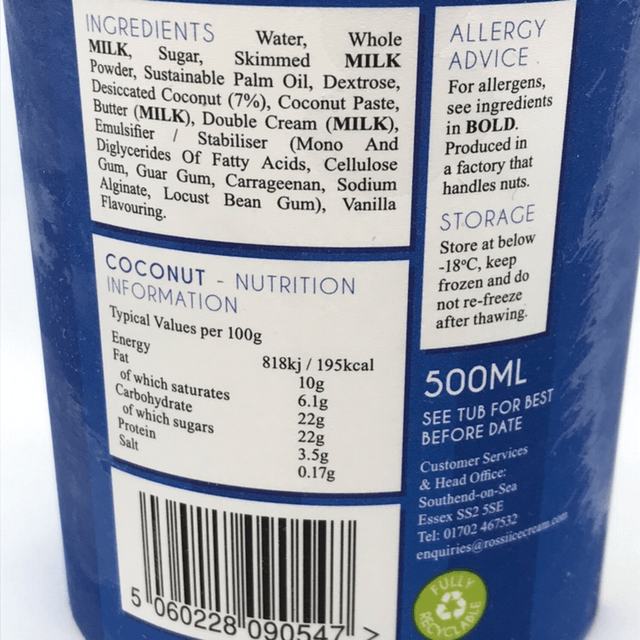 Rossi coconut ice cream 500ml