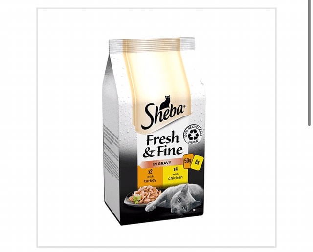 Sheba Fresh & Fine Wet Cat Food Pouches Chicken & Turkey in Gravy 6 x 50g