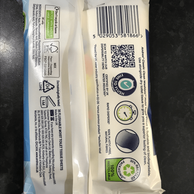 Toilet wipes, Andrex Classic Clean Flushable Washlet 56 Wipes