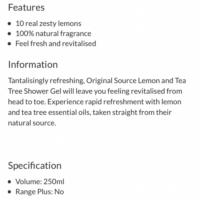 Shower gel, Original Source Lemon and Tea Tree Shower Gel 250ml