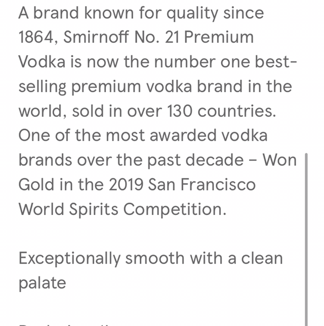 Smirnoff Vodka 1L