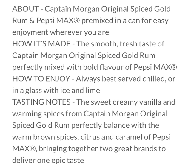 Captain Morgan Original Spiced Gold and Pepsi MAX® ALC 5% VOL Ready to Drink 250ml cans