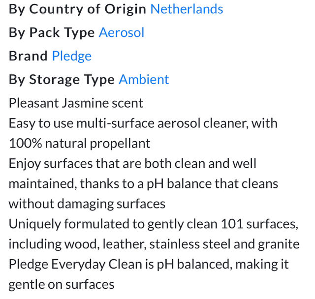 Pledge Everyday Clean, Multi-Surface Cleaning Aerosol Jasmine 250 ml