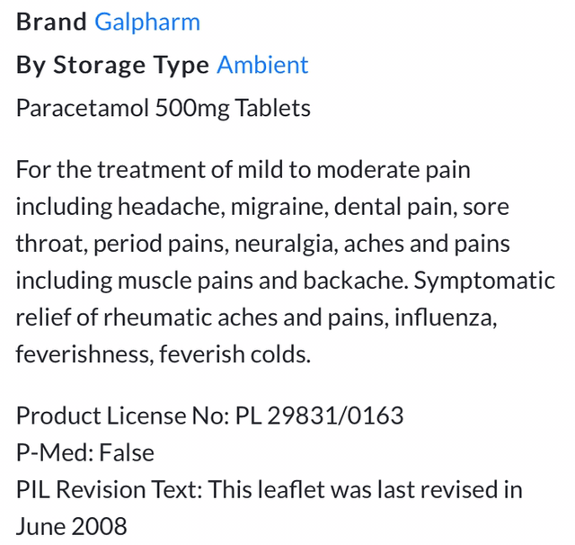 Galpharm Paracetamol 500mg Tablets 16 Tablets MAX 1 PER CUSTOMER 