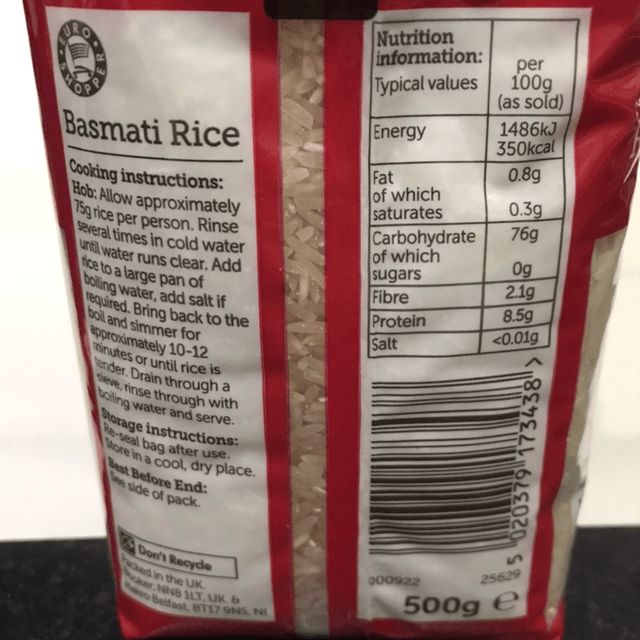 Rice, Euro Shopper Basmati Rice 500g 