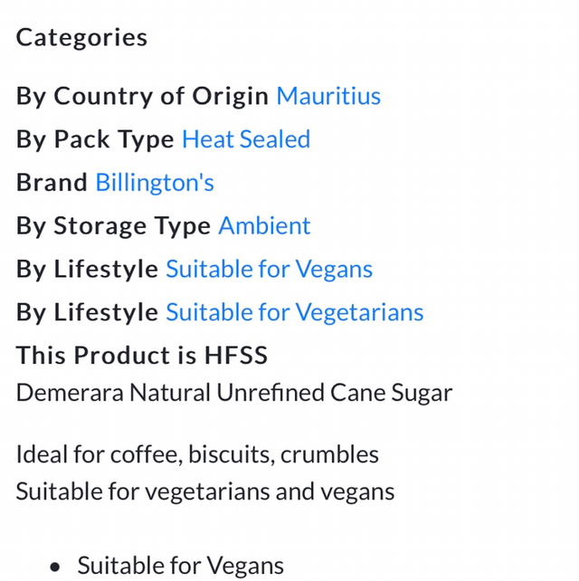 Sugar, Billington's Demerara Natural Unrefined Cane Sugar 500g