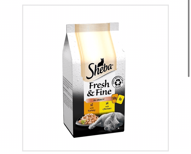 Sheba Fresh &amp; Fine Wet Cat Food Pouches Chicken &amp; Turkey in Gravy 6 x 50g