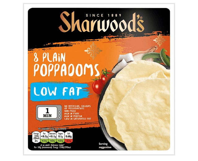 Sharwood&#039;s Low Fat Plain Poppadom 8 Pack